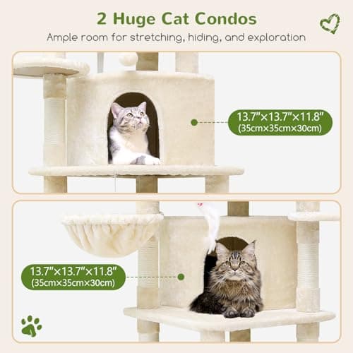 66 Inch Tall Curved C66 Cat Tree with 6 Scratching Posts & Indoor Condos