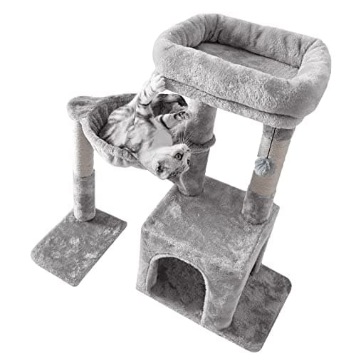 Pesofer Small Cat Tree with Sisal Scratcher and Hammock Light Gray