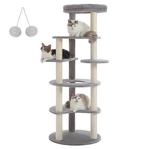 PetepeLA 5-Level Cat Tree for Indoor Cats Beige — Carpet Grey