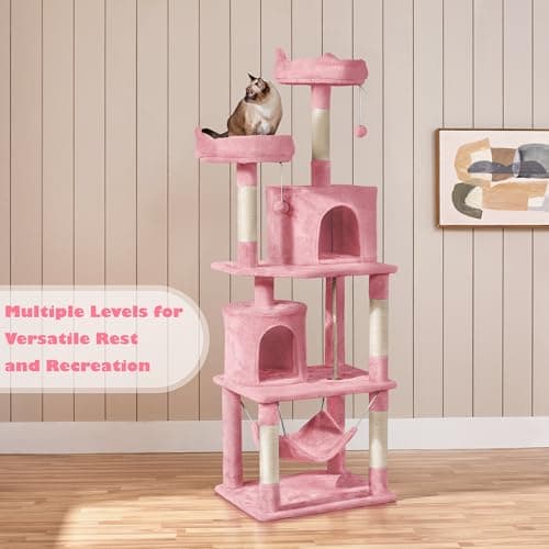 Yaheetech 70.5in Multi-Level Cat Tree with Hammock & Plush Perches, Pink