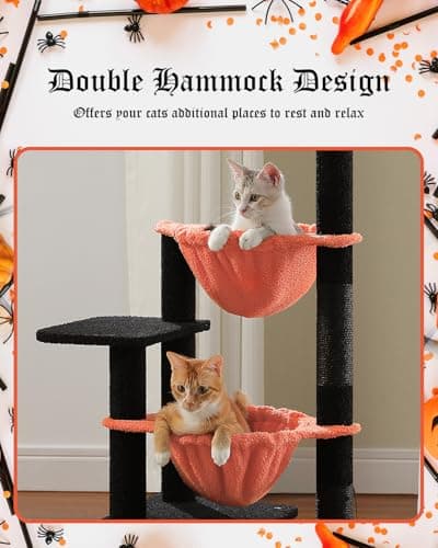Spooky Gothic Cat Tree with Coffin Condo, 2 Metal Hammocks & Scratching Post, Black Halloween