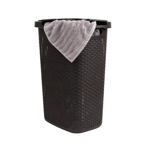 60L Slim Laundry Hamper with Lid, Set of 2, Ivory — Brown