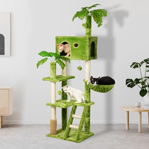 Large Green Cat Tree with Scratching Post & Hanging Hammock