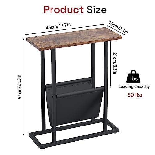 Yusong Narrow Side Table for Small Spaces, Rustic Brown, Slim Storage Holder
