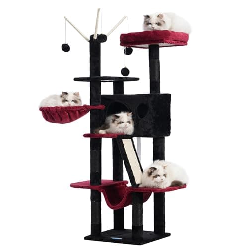 Smoky Gray MPJ019-SG Hey-Brother 53" Cat Tree for Indoor Cats — Black and Red