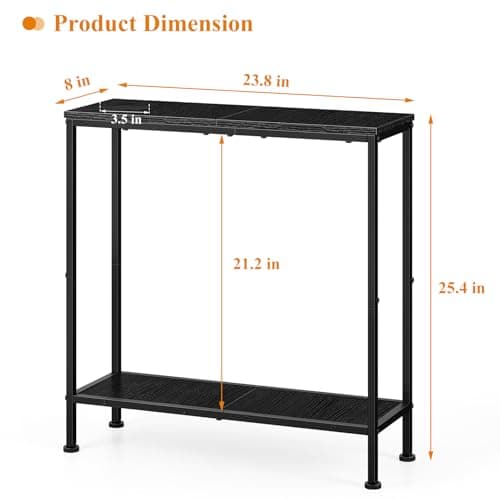 OYEAL Black Narrow Side Table with Cup Holder and Storage Shelf