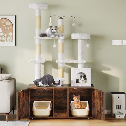 YITAHOME 71 Inch Cat Tree with Double Litter Box Enclosure and Cat Tower Condo for 2 Cats