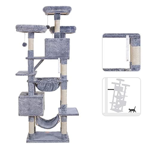 Heybly 73-Inch Cat Tree for Large Cats – Heavy Duty Indoor Condo with Plush Perch, Cozy Basket, and Scratching Posts
