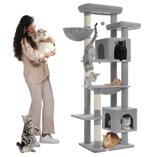 PETEPELA Gothic Cat Tree for Large Indoor Cats, Black with Big Hammock and Scratching Posts — Grey