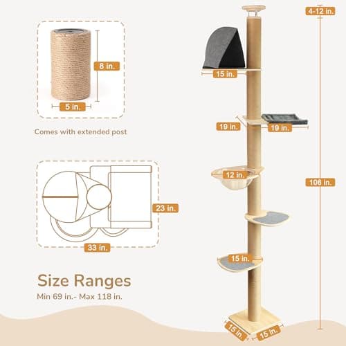 FUKUMARU 6 Level Adjustable Climbing Tower for Cats