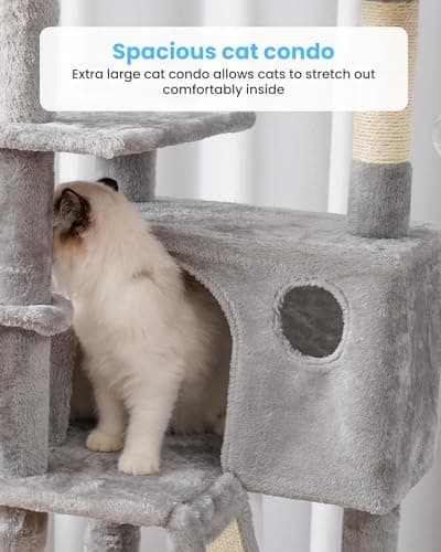 MPJ019-SW Hey-Brother Light Gray Cat Tree 53" Tower Padded Bed & Hammocks