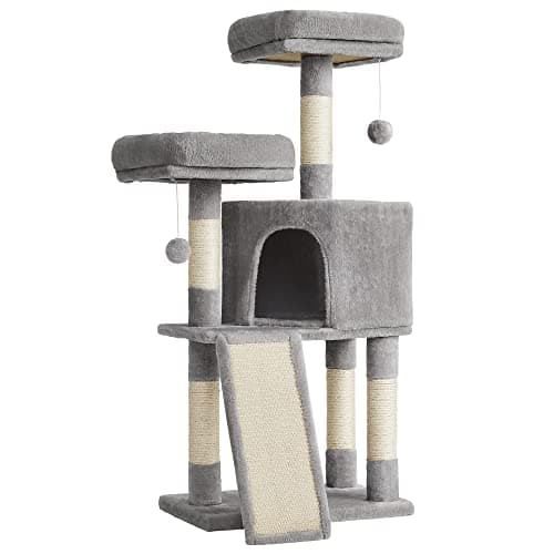 Feandrea Light Gray 45.3-Inch Cat Tower with Scratching Post and Cave — Light Gray