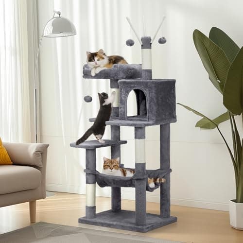 Dark Grey 57 inch Cat Tree with Toy and Scratching Posts