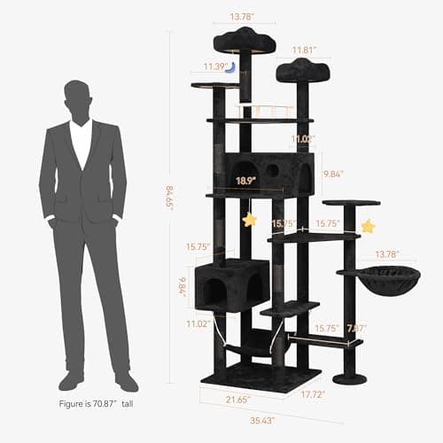 Large Multi-Level 85-inch Tall Cat Tree for Maine Coons with Scratching Post & Hammocks