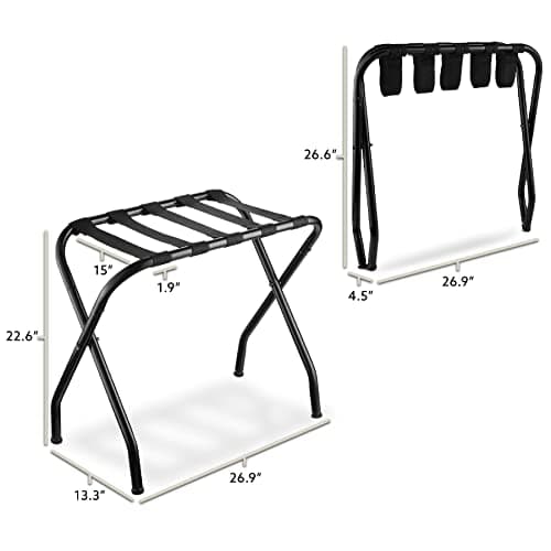 Bartnelli Black Steel 2-Pack Collapsible Suitcase Stand (Black Nylon Straps)