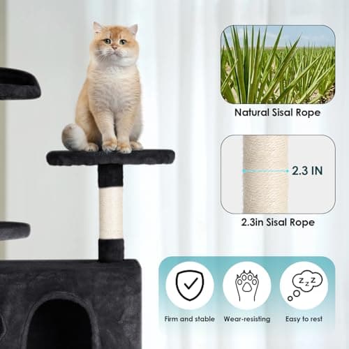Indoor Cat Tree 53 Inches with Dangling Ball & Funny Toys, Dark Gray