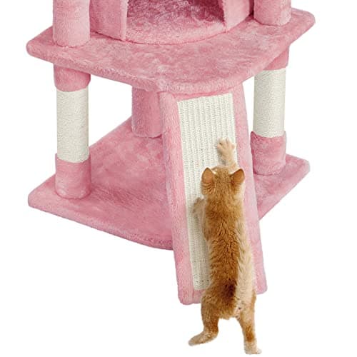 Yaheetech 42in Cat Climbing Tower with Play House & Pink Condo