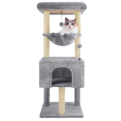 -grey multi-level cat tree tower for indoor cats