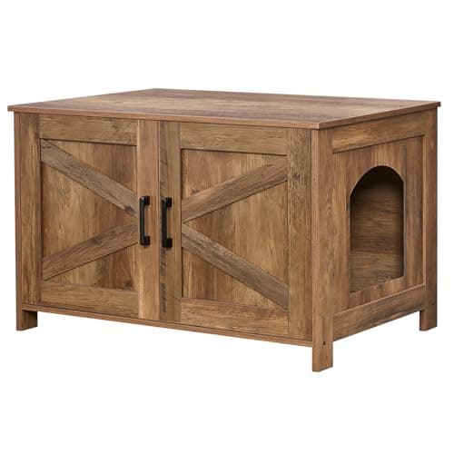 Homedy Black Wooden Cat Washroom with Barn Door, Fit Most Litter Box — Rustic Walnut