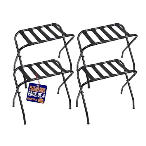 Black Metal Luggage Rack Set of 4 with Nylon Straps