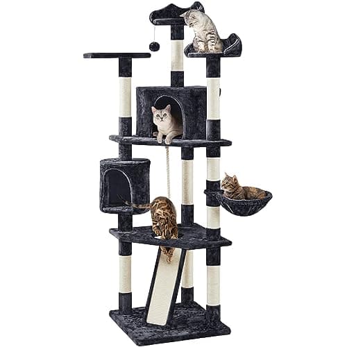 Yaheetech Dark Gray and White Multi-Level Cat Tree for Kittens and Cats - Sisal Scratching Posts and Plush Perches — Black