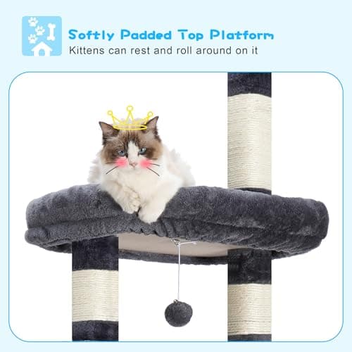 Hey-Brother Smoky Gray Tall Cat Tree, 94.5-106.3 Inches Adjustable Height