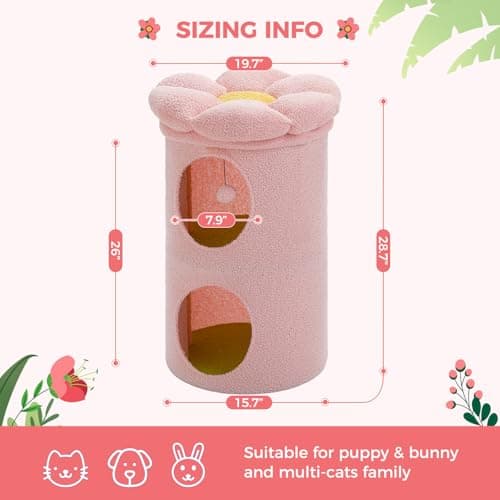 Petepela 2-Level Cat Bed, Pink: Tree House & Flower Bed, Large Cats