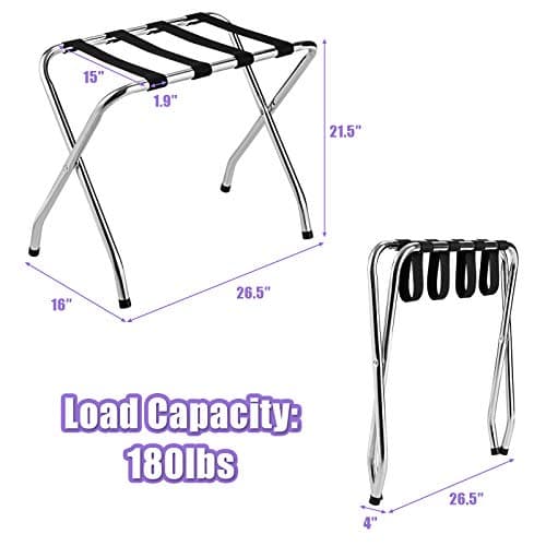Tangkula Chrome Folding Luggage Rack, No Assembly Required, Silver