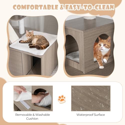 PETSITE 2-in-1 Cat Tree with Litter Box & Condos (68" Tall)