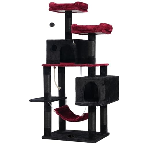 Hey-Brother Light Gray Multi-Level Cat Tree with Scratching Posts & Plush Condos MPJ020-SW — Black and Red