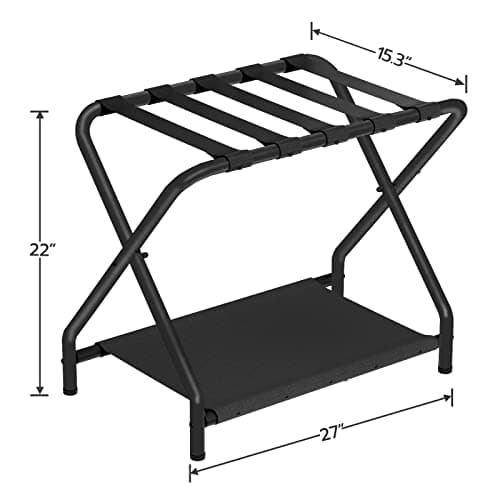 HOOBRO DOUBLE Tiers Metal Luggage Holder, Black BK02-04XLP2