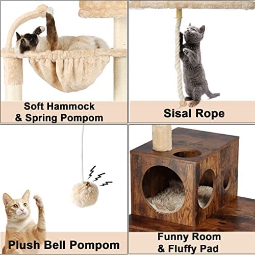 2-in-1 Cat Tower with Litter Box Enclosure and Large Furniture, Rustic Brown