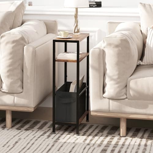 Vintage Brown Thin End Table with Drawer for Small Spaces