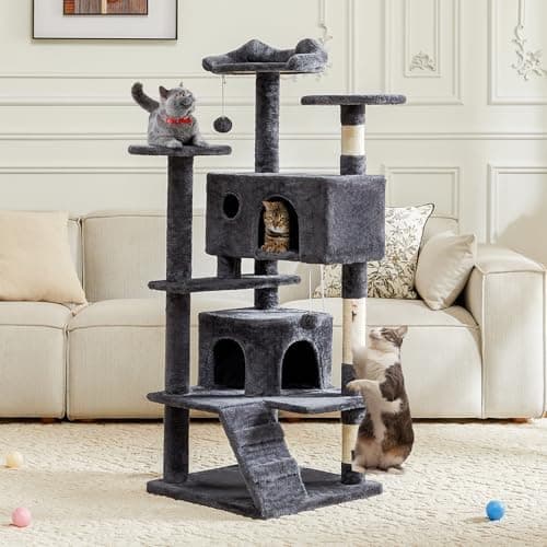 DUMOS 54-inch Multi-Level Indoor Cat Tree with Condos & Scratch Posts – Dark Grey