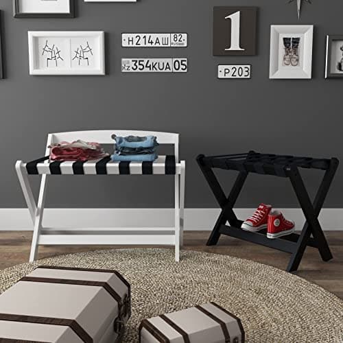 2Pack Portable Folding Luggage Rack with Backrest, Non-Slip Hotel Suitcase Stand(Black)
