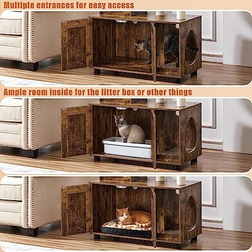 53in Cat Tree with Wood Litter Box Enclosure for Indoor Large Cats