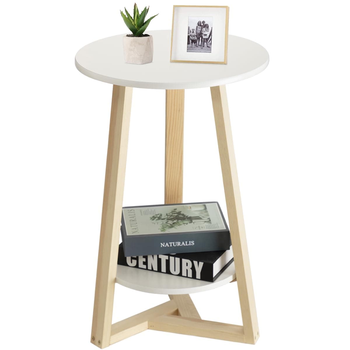 Hadulcet Two-Tier White Side Table for Living Room & More