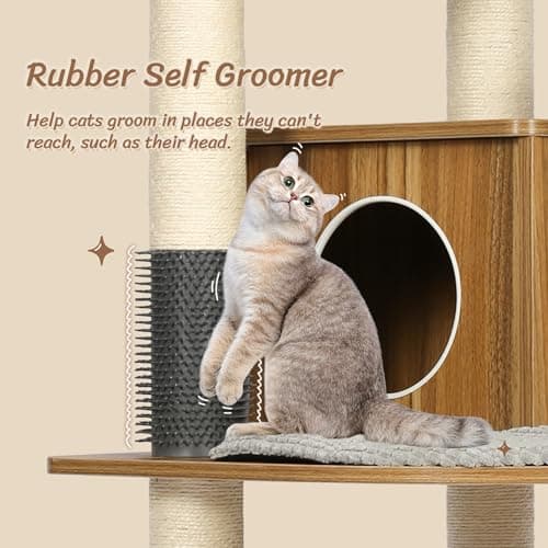 Tall Wood Cat Tree with Sisal Posts, 69" Multi-Level Platforms, Heavy Duty for Large Cats