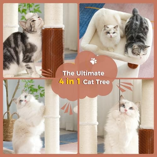 Large Cat Tree Tower with Scratch Post & Groomer - Beige