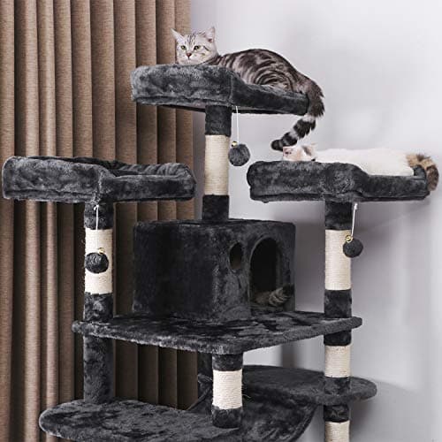 BEWISHOME Grey Large Cat Tree with Sisal Scratching Posts & Hammock MMJ03B