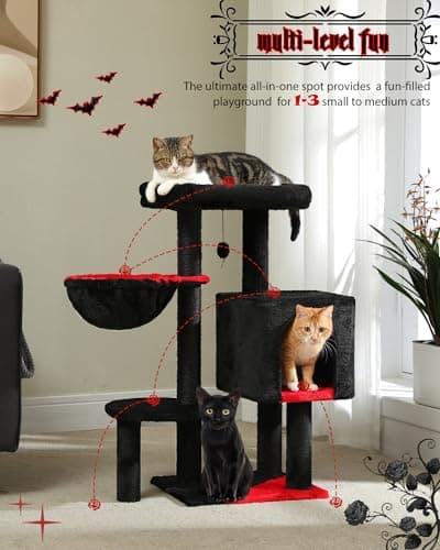 Spooky Gothic Cat Tower with Large Coffin Bed & Scratching Post