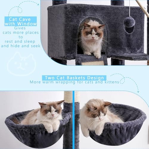 Hey-Brother Smoky Gray Tall Cat Tree, 94.5-106.3 Inches Adjustable Height