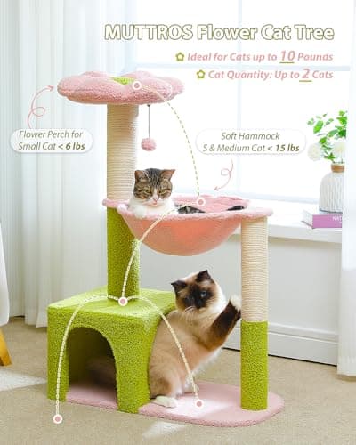 Pink Metal Cat Tree with Large Hammock for Indoor Kittens