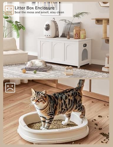 DINZI LVJ Hideaway Cat Litter Box, Flip Top & Sturdy Enclosure, White