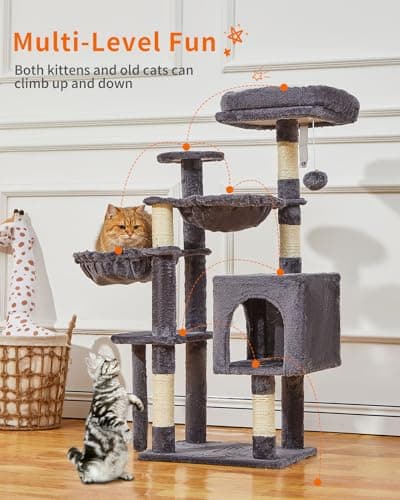 Smoky Gray Taoqimiao 39.4-Inch Cat Tree with 5 Scratching Posts & Plush Condo MS019G