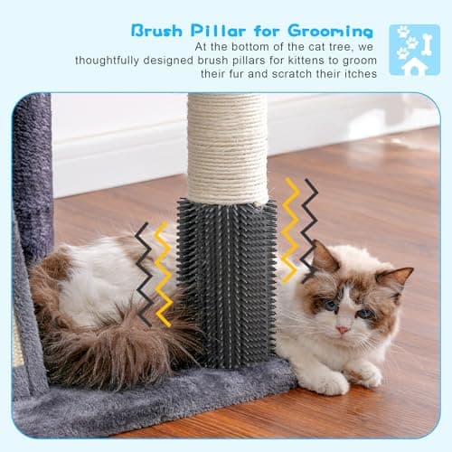 Hey-Brother Smoky Gray Tall Cat Tree, 94.5-106.3 Inches Adjustable Height