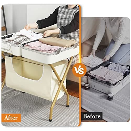 Elyken Gold 2 Pack Luggage Rack with Laundry Bag, Max 110Lbs Storage Shelf