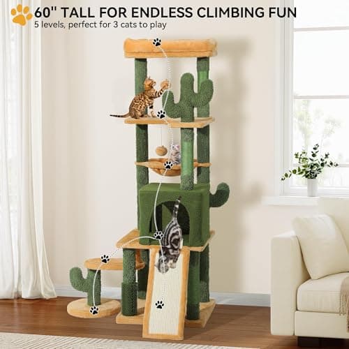 YITAHOME Tall Cactus Cat Tree Tower with Dangling Ball