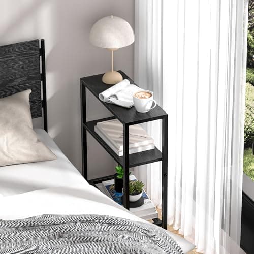 Slim Black 2-Tier Side Table for Small Spaces in Living Room, Bedroom, and Kitchen