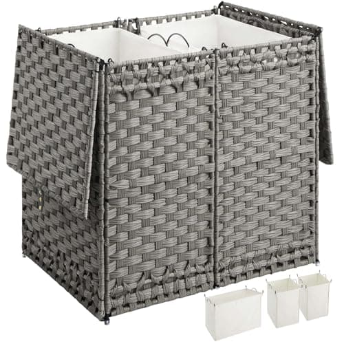 GREENSTELL Goose Yellow Collapsible Laundry Hamper with Lid & Removable Liners, 65L — Grey